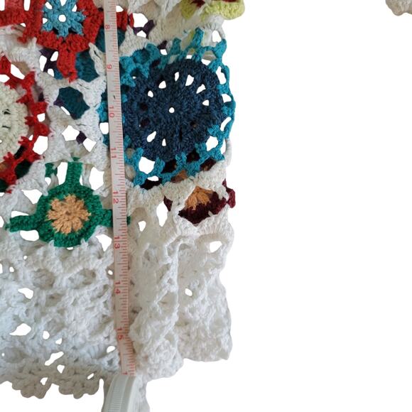 Crafty VTG Style Crochet Granny Flowers Crop Cardigan SM Multi Festival - Picture 7 of 16